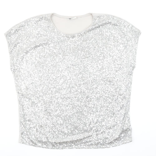 Beloved Women Silver Sequin Sleeveless T-Shirt 2XL