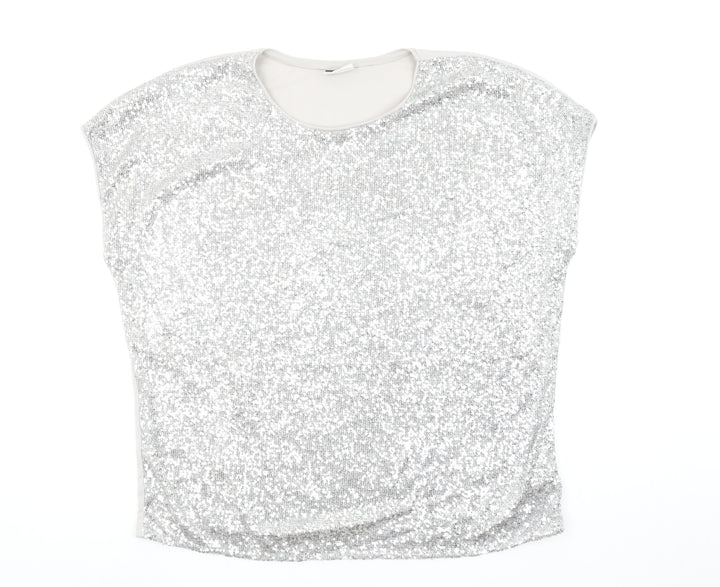 Beloved Women Silver Sequin Sleeveless T-Shirt 2XL