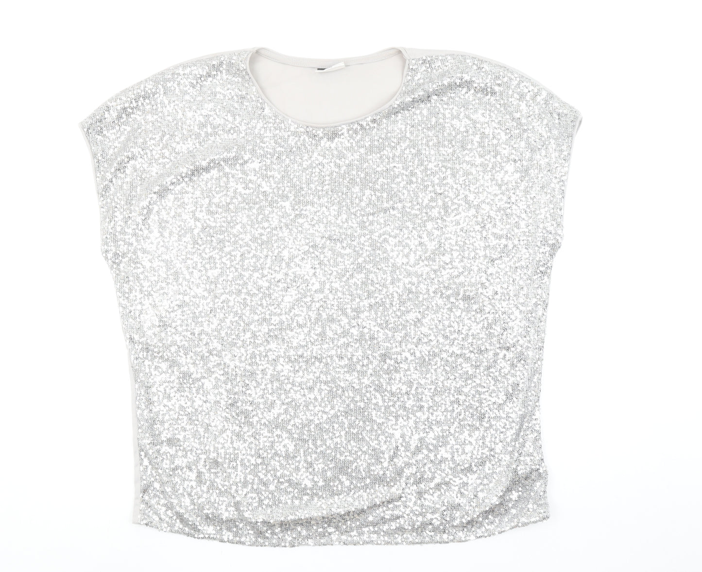 Beloved Women Silver Sequin Sleeveless T-Shirt 2XL