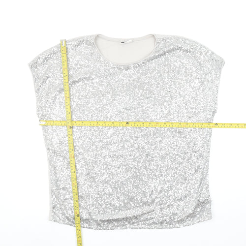 Beloved Women Silver Sequin Sleeveless T-Shirt 2XL