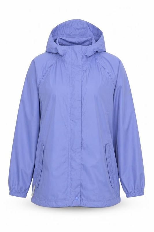 Front view of Regatta Women's Blue Waterproof Hooded Rain Jacket, size 12