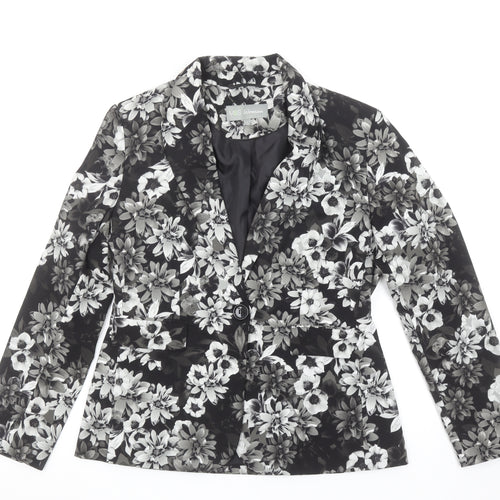 Marks and Spencer Women Grey Floral Blazer UK 12 Regular Fit Single Breasted