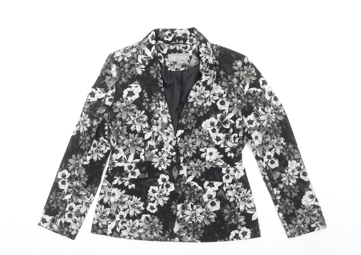 Marks and Spencer Women Grey Floral Blazer UK 12 Regular Fit Single Breasted