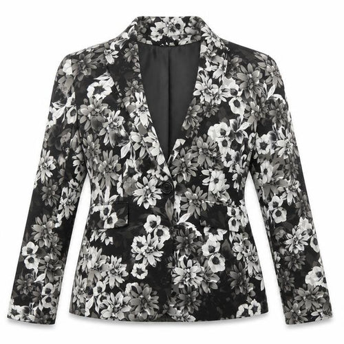 Marks and Spencer Women Grey Floral Blazer UK 12 Regular Fit Single Breasted