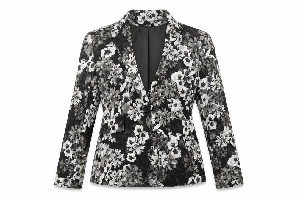 Marks and Spencer Women Grey Floral Blazer UK 12 Regular Fit Single Breasted