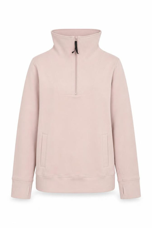 Front view of Next Women Pink Fleece 1/2 Zip Pullover Sweatshirt XS