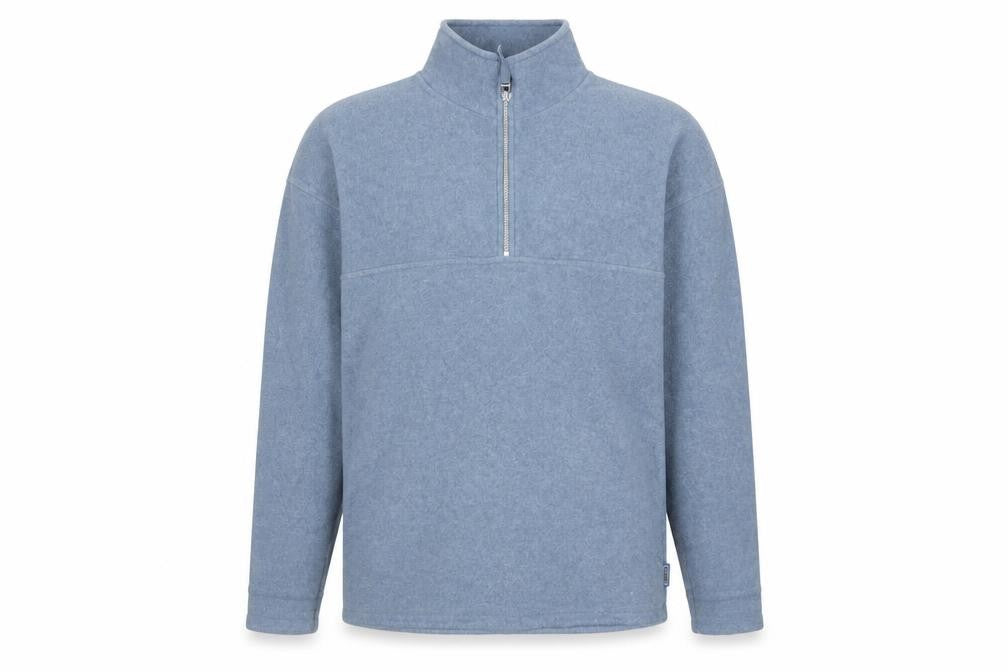 Front view of Zantos Men's Blue Fleece 1/2 Zip Pullover Sweatshirt, size S