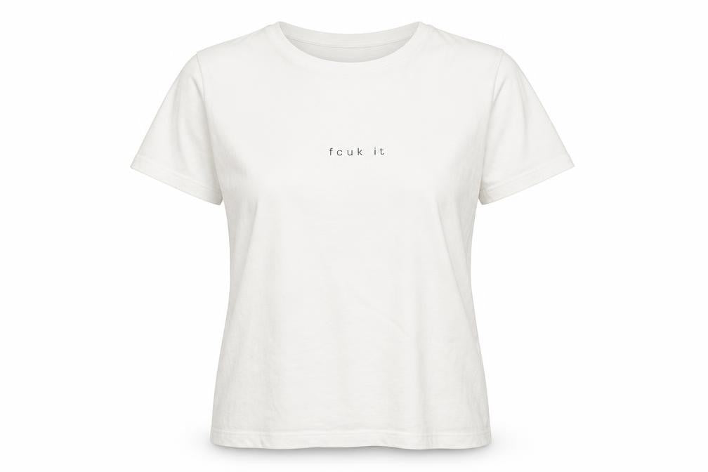 Front view of French Connection Women White L Basic Cotton T-Shirt Funny Print