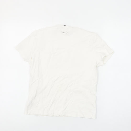 French Connection Women White L Basic Cotton T-Shirt Funny Print