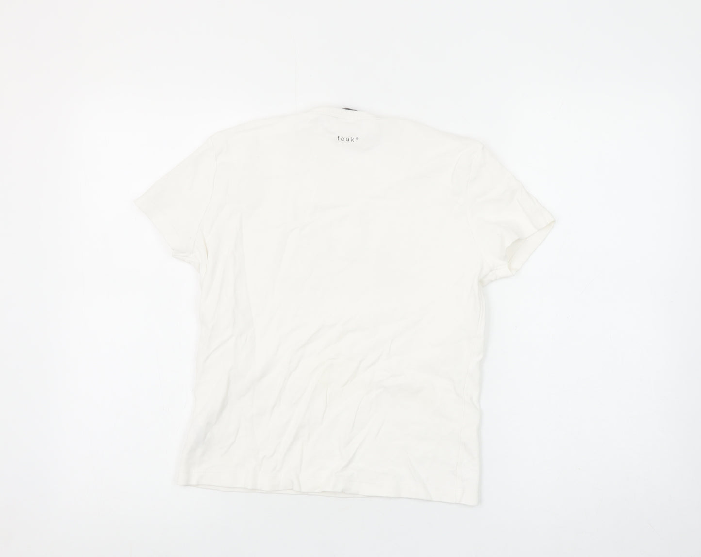 French Connection Women White L Basic Cotton T-Shirt Funny Print