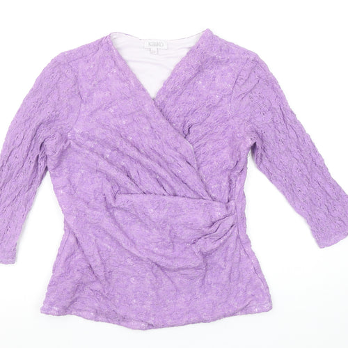 Kaliko Women Purple Lace Wrap Blouse Size 14 3/4 Sleeve