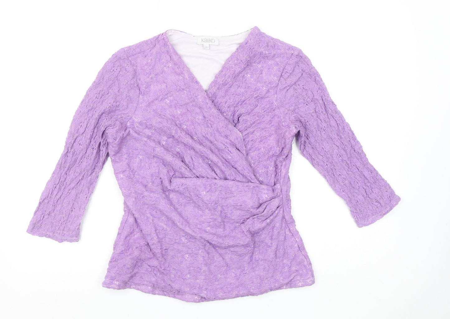 Kaliko Women Purple Lace Wrap Blouse Size 14 3/4 Sleeve