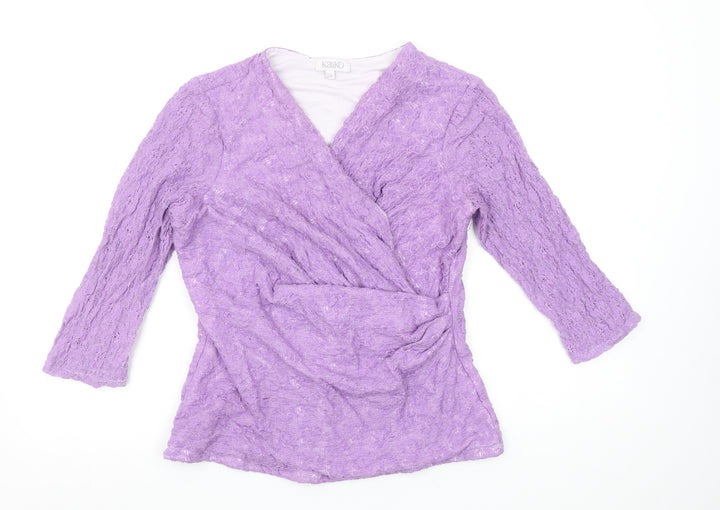 Kaliko Women Purple Lace Wrap Blouse Size 14 3/4 Sleeve