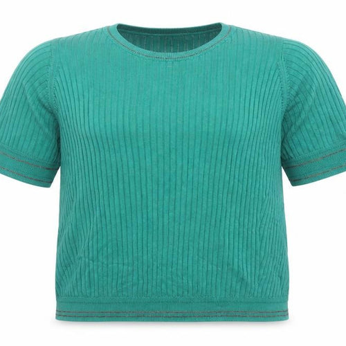Marks and Spencer Women’s Green Ribbed Knit Short Sleeve T-Shirt Size 18