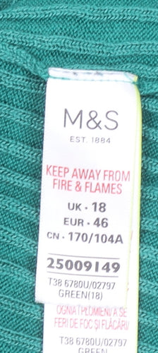 Marks and Spencer Women’s Green Ribbed Knit Short Sleeve T-Shirt Size 18