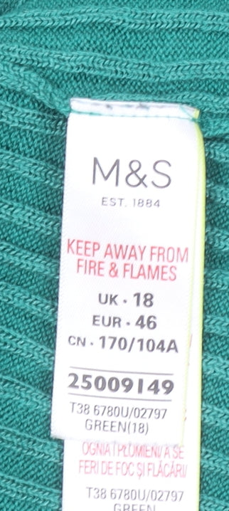 Marks and Spencer Women’s Green Ribbed Knit Short Sleeve T-Shirt Size 18