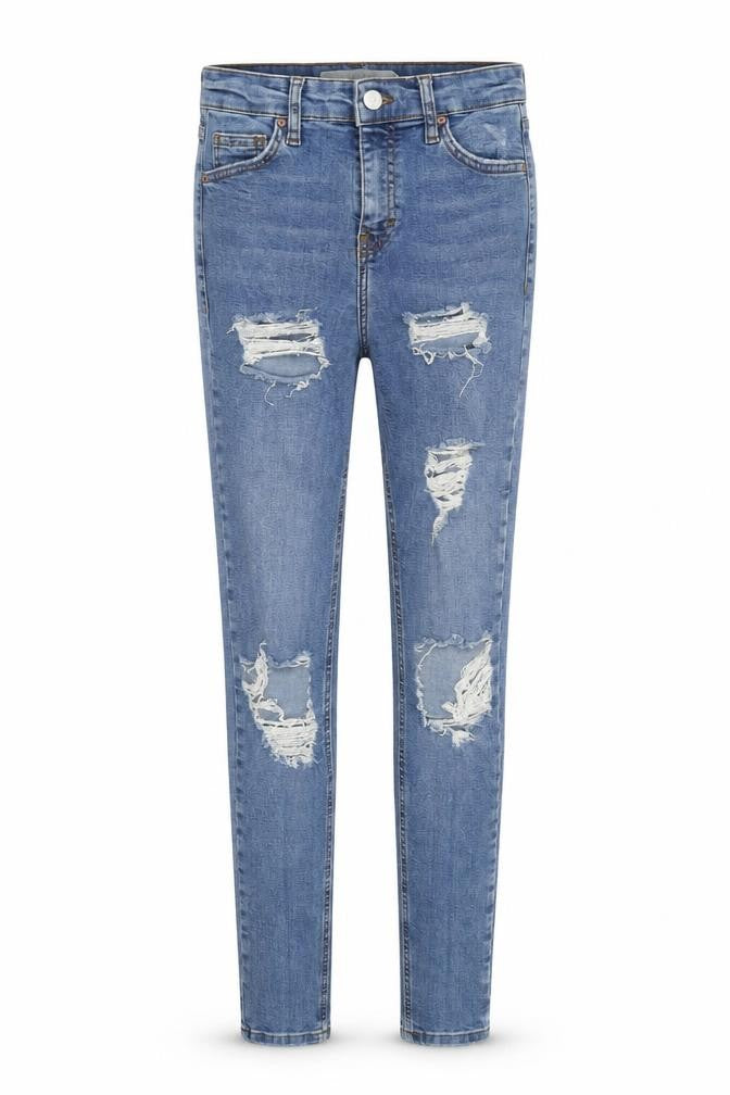 Topshop Women’s Blue Distressed High Rise Skinny Jeans Size 8 W26 L34