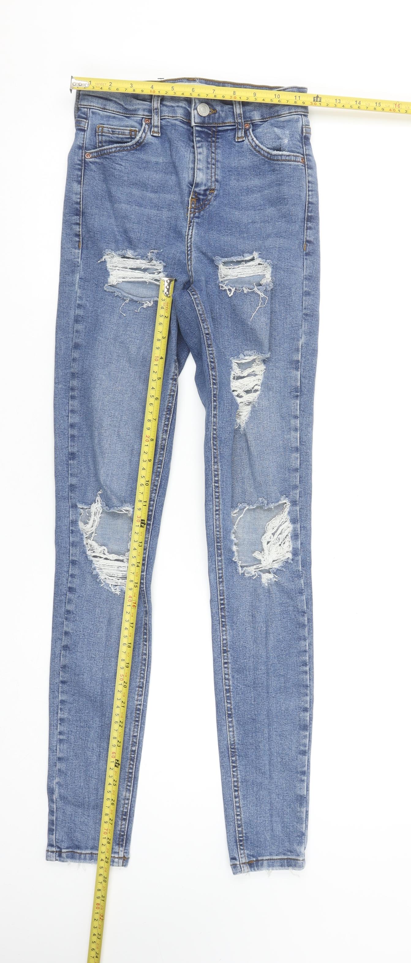 Topshop Women’s Blue Distressed High Rise Skinny Jeans Size 8 W26 L34