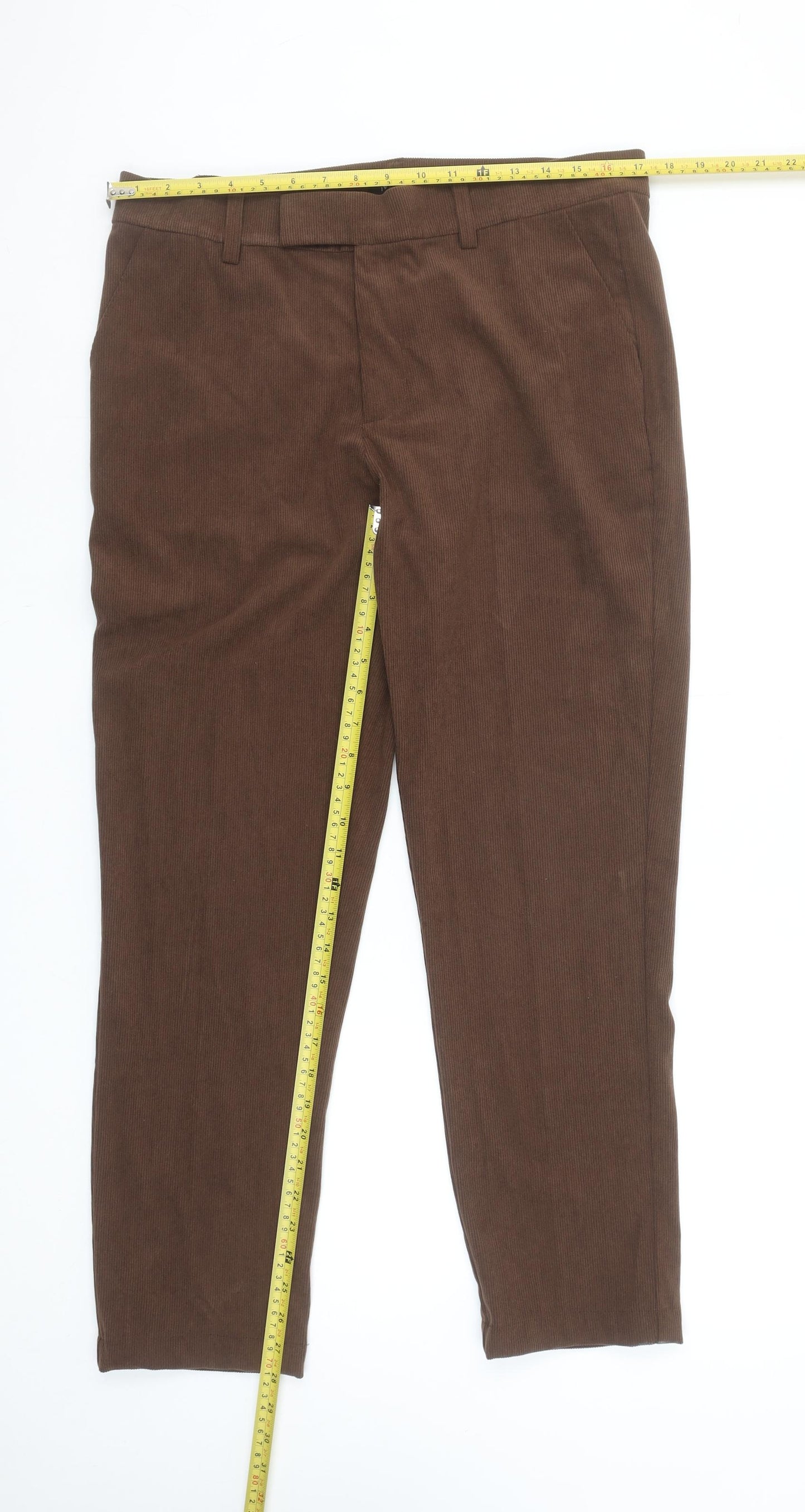 boohooMAN Men's Brown Corduroy Chino Trousers Size L Regular Fit