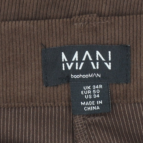 boohooMAN Men's Brown Corduroy Chino Trousers Size L Regular Fit