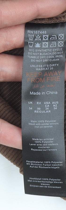 boohooMAN Men's Brown Corduroy Chino Trousers Size L Regular Fit