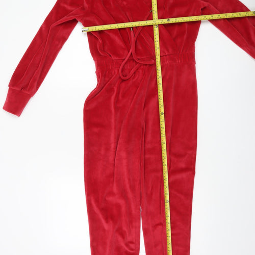 George Women’s Red Velour Long Sleeve One Piece Small