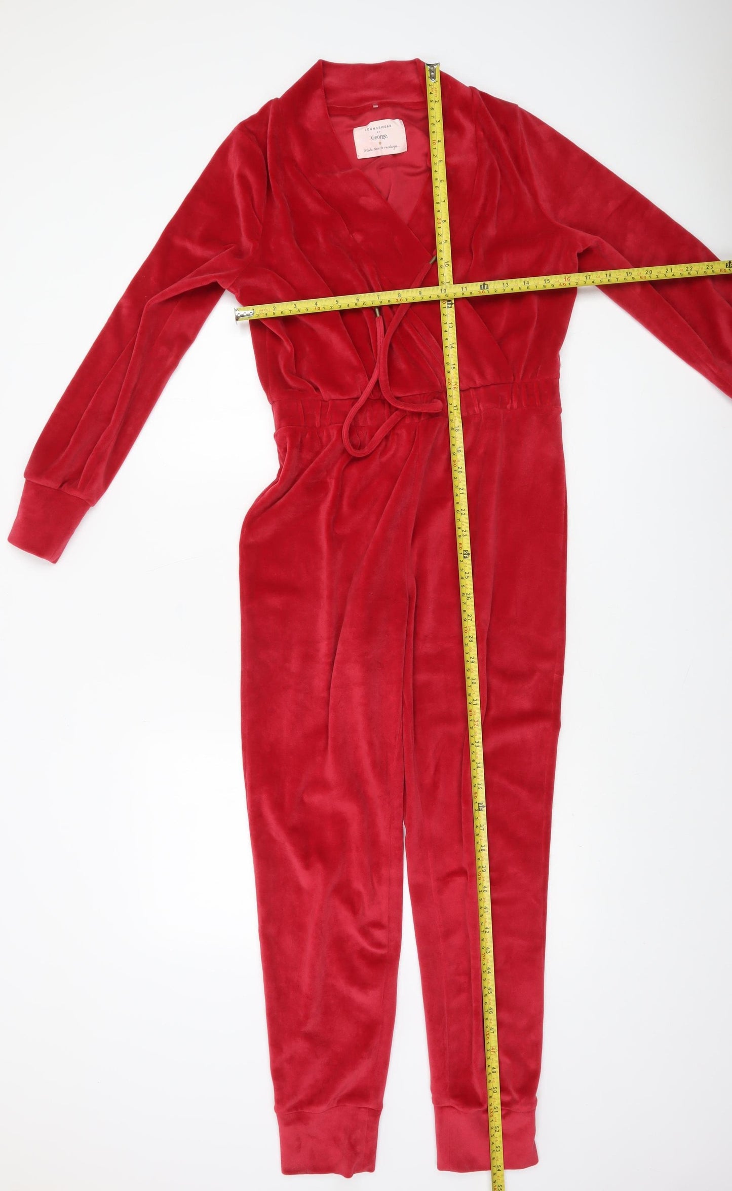 George Women’s Red Velour Long Sleeve One Piece Small