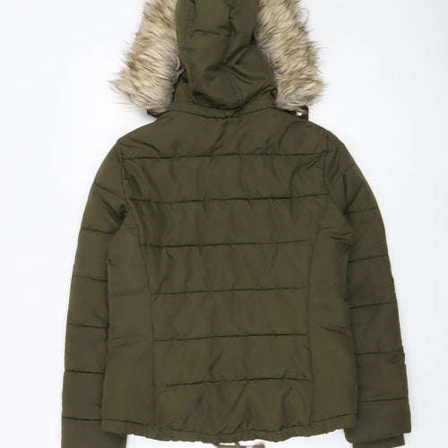 Topshop Women’s Green Faux Fur Hooded Puffer Jacket Size 10