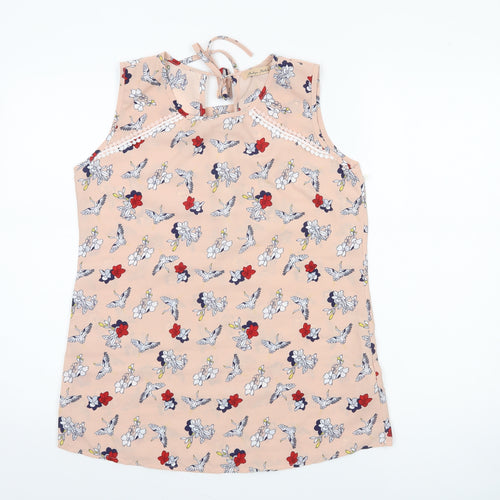 Melya Melody Women's Beige Floral Sleeveless Chiffon Camisole Blouse Size S