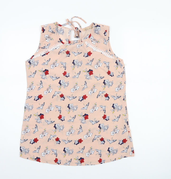 Melya Melody Women's Beige Floral Sleeveless Chiffon Camisole Blouse Size S