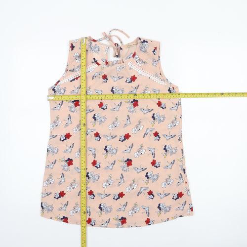 Melya Melody Women's Beige Floral Sleeveless Chiffon Camisole Blouse Size S