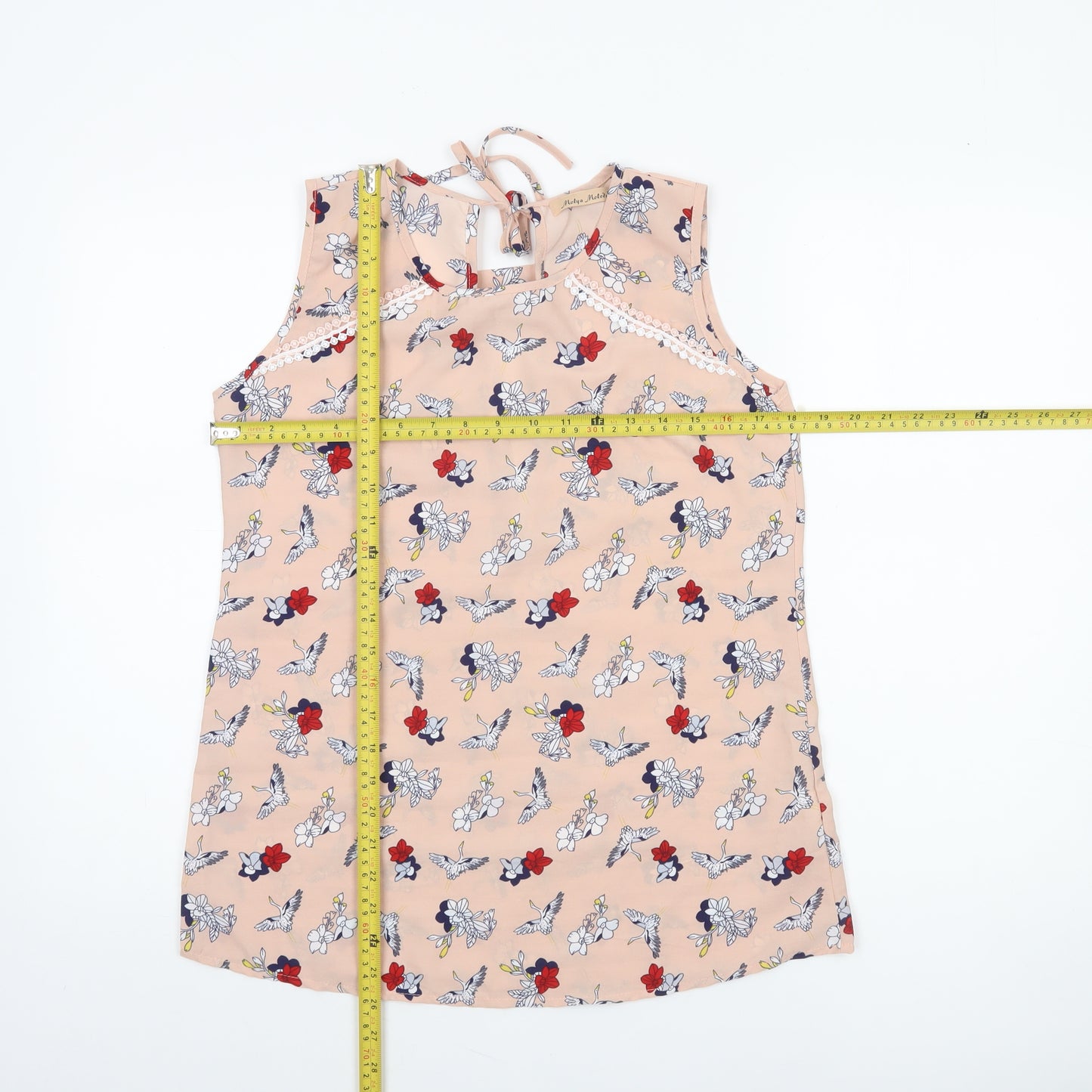 Melya Melody Women's Beige Floral Sleeveless Chiffon Camisole Blouse Size S
