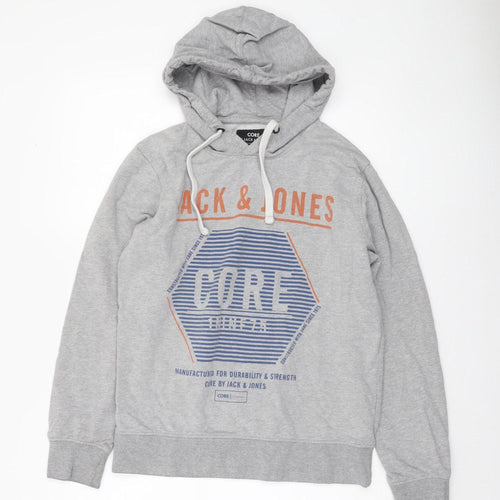 Jack & Jones Men's Grey Pullover Hoodie Medium Logo Print Casual