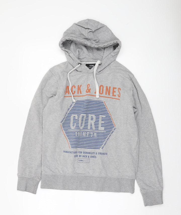 Jack & Jones Men's Grey Pullover Hoodie Medium Logo Print Casual