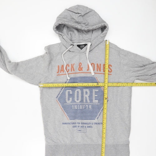 Jack & Jones Men's Grey Pullover Hoodie Medium Logo Print Casual