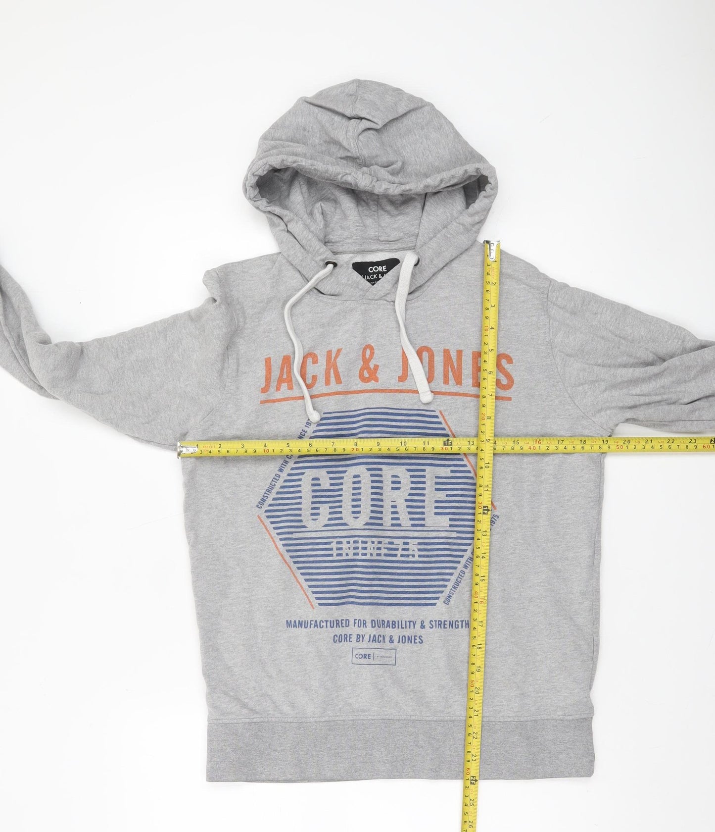 Jack & Jones Men's Grey Pullover Hoodie Medium Logo Print Casual