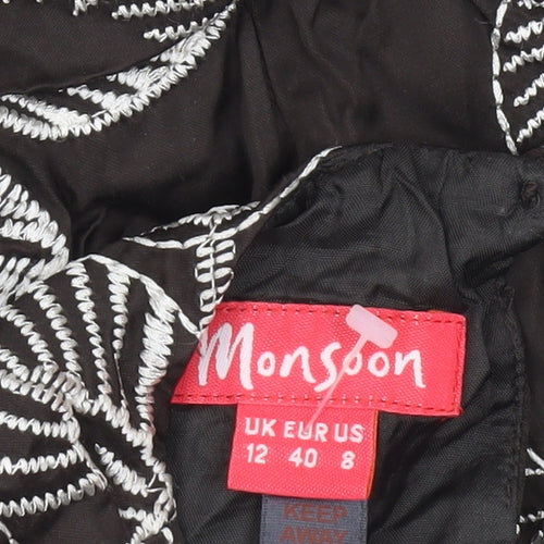 Monsoon Women Black Floral Embroidered Sleeveless Shift Dress Size 12