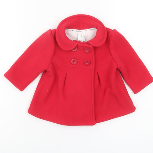 Jasper Conran Junior Girls Red Double-Breasted Coat 3-6 Months Polyester Winter