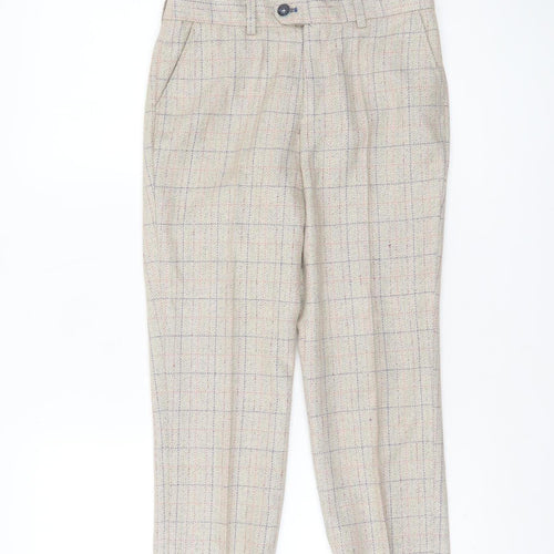 Marc Darcy Boys Beige Check Tweed Slim Fit Chino Trousers 10 Years