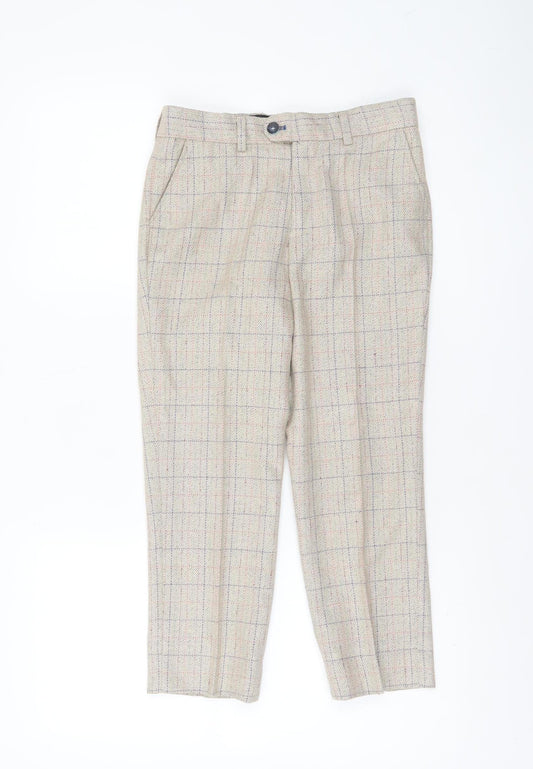 Marc Darcy Boys Beige Check Tweed Slim Fit Chino Trousers 10 Years