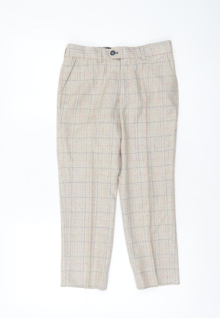 Marc Darcy Boys Beige Check Tweed Slim Fit Chino Trousers 10 Years