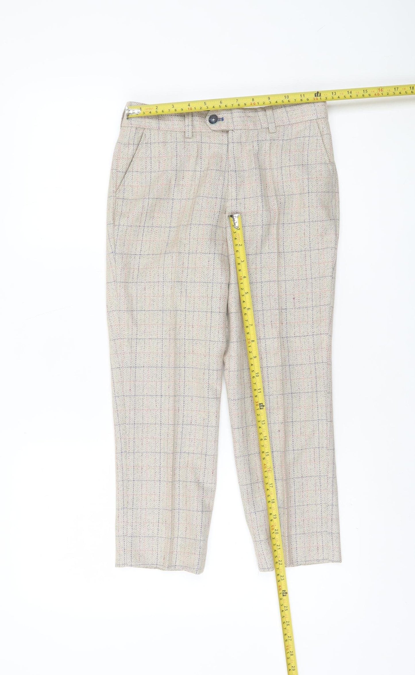 Marc Darcy Boys Beige Check Tweed Slim Fit Chino Trousers 10 Years
