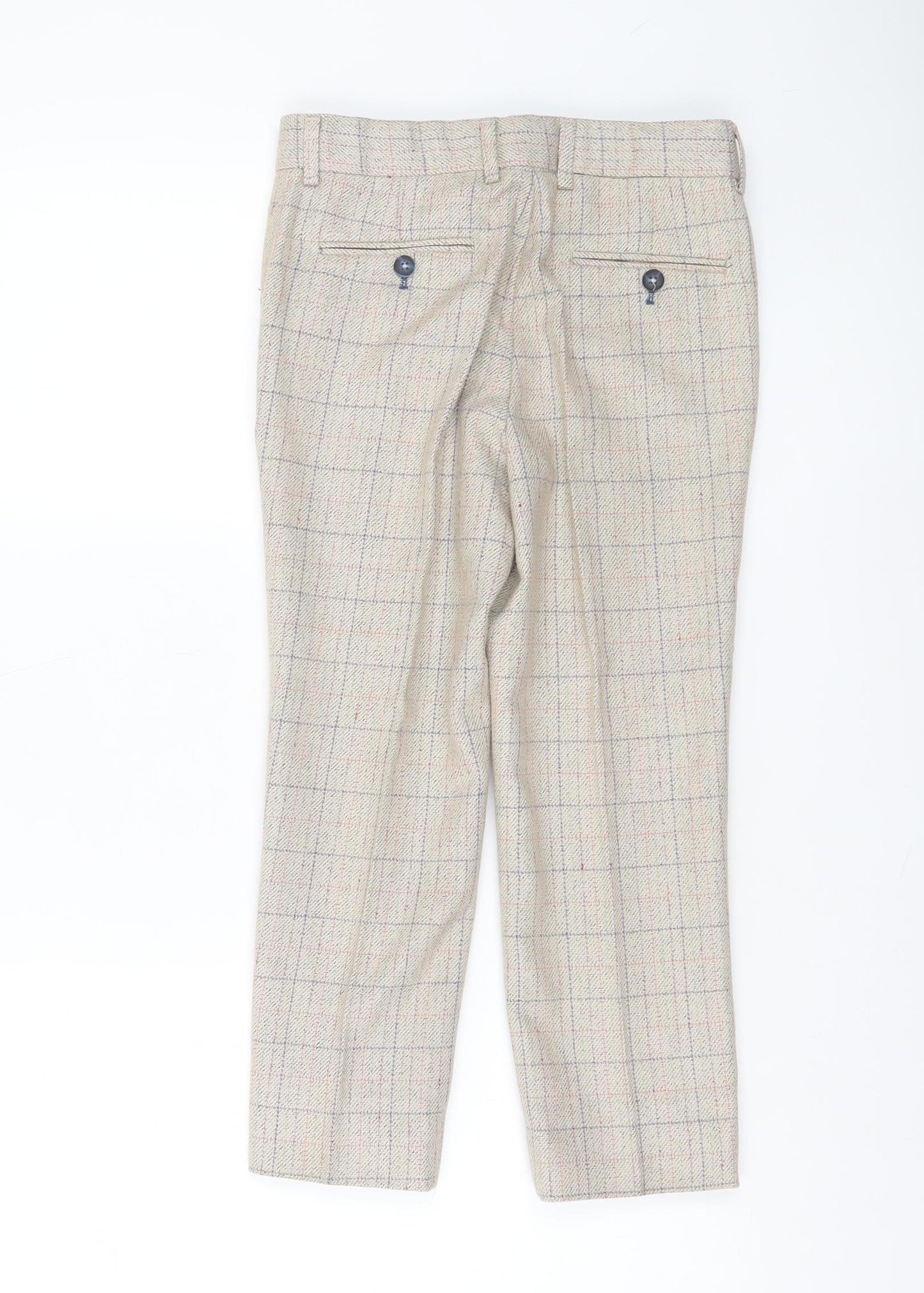 Marc Darcy Boys Beige Check Tweed Slim Fit Chino Trousers 10 Years