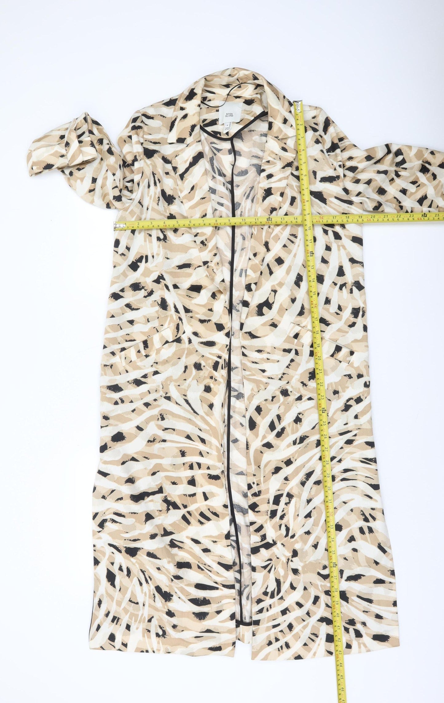 River Island Womens Beige Animal Print Long Trench Coat Size 8