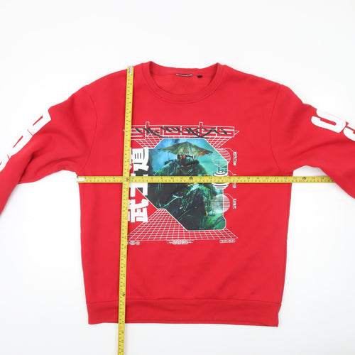 Cropp Men's Red Graphic Print Crew Neck Sweatshirt XXL
