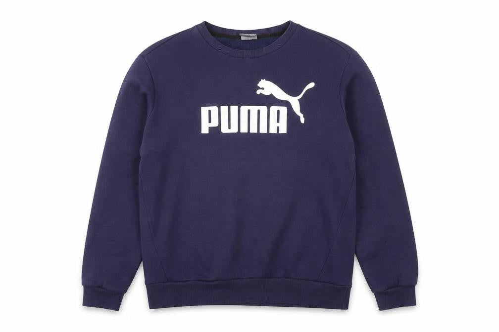 Front view of Puma Men's Blue Crew Neck Sweatshirt M Regular Fit Fleece Pullover