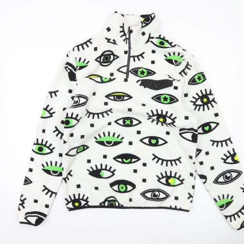 Neon Riot Men's White Graphic Fleece 1/2 Zip Sweatshirt Size S