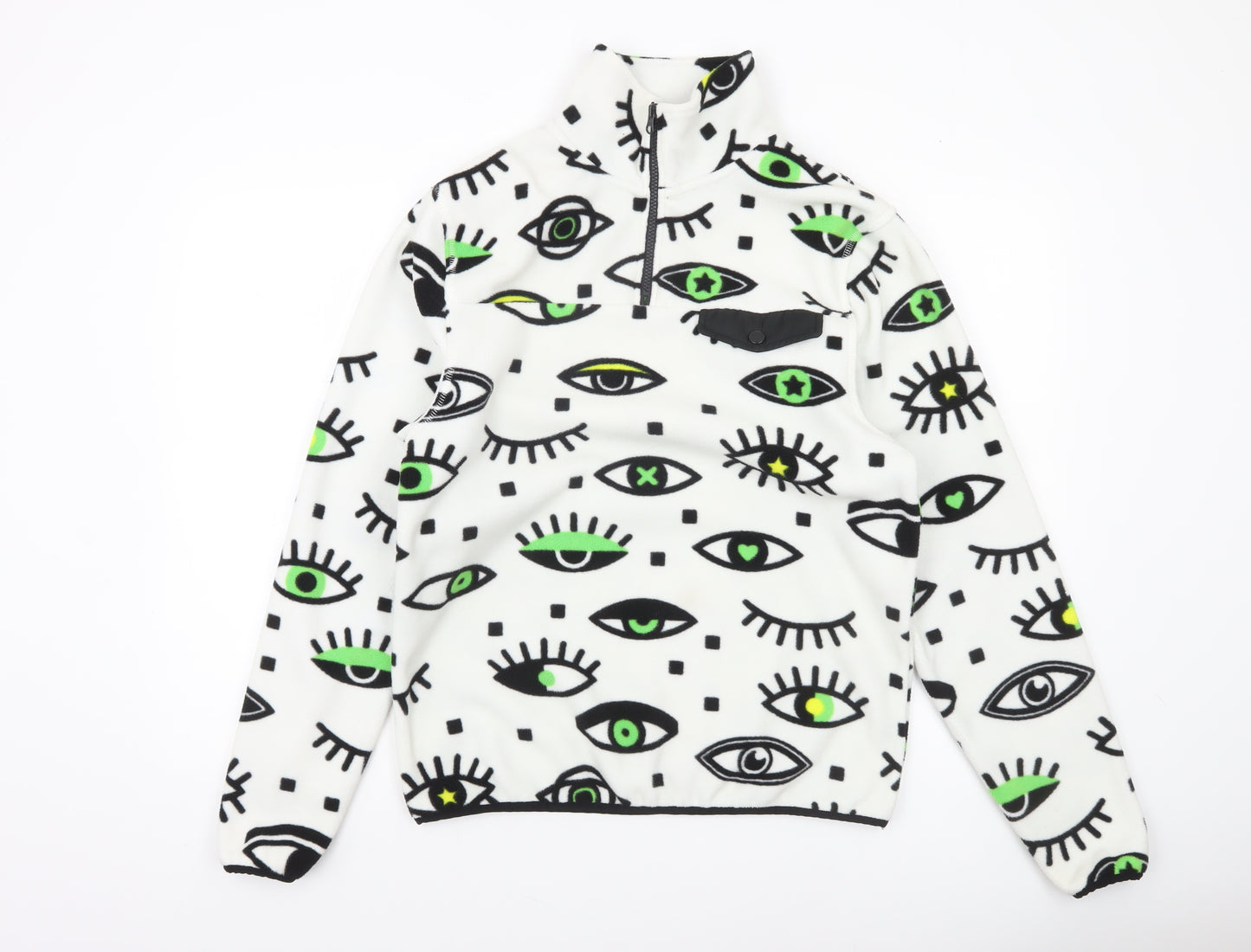 Neon Riot Men's White Graphic Fleece 1/2 Zip Sweatshirt Size S