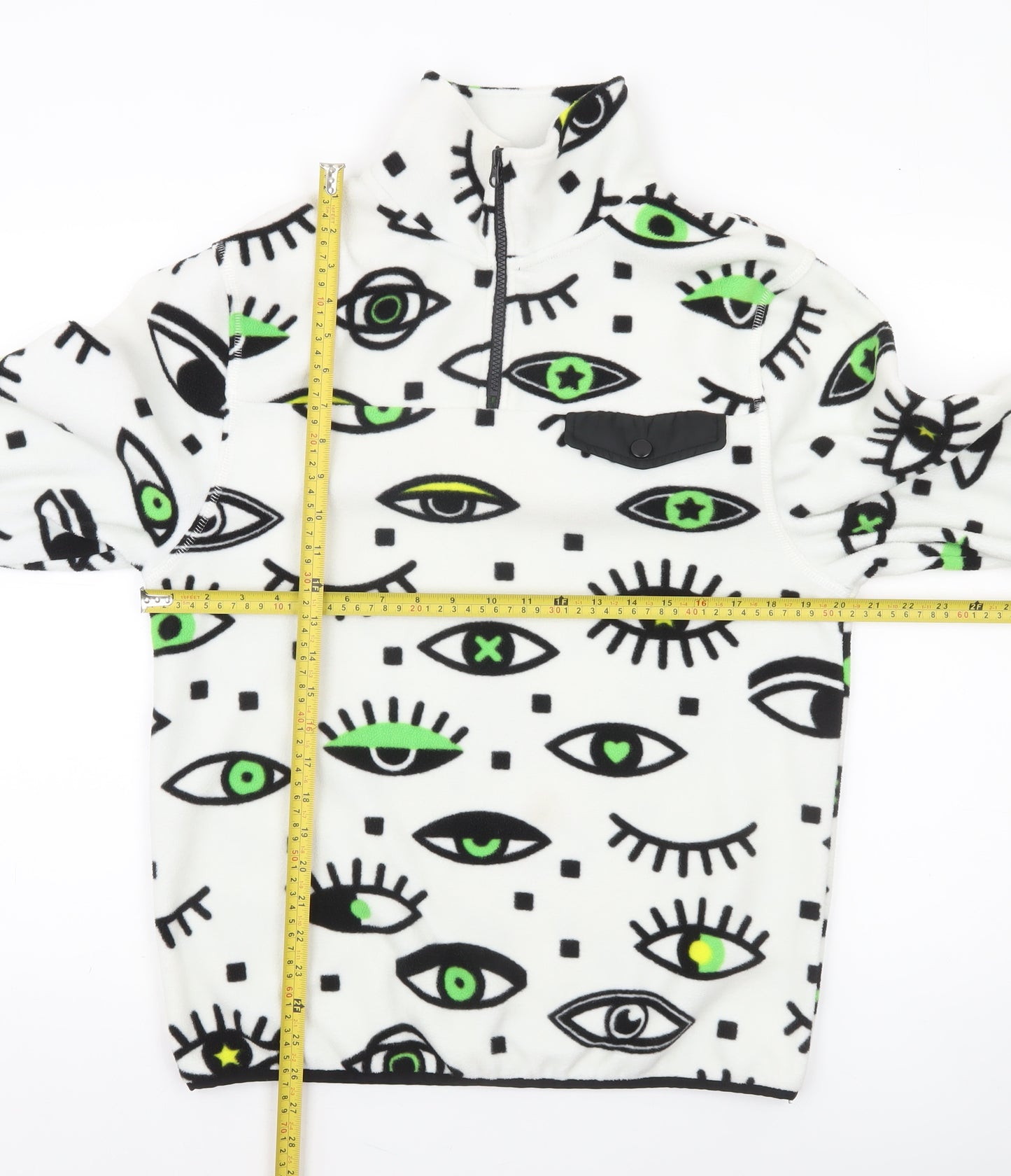 Neon Riot Men's White Graphic Fleece 1/2 Zip Sweatshirt Size S