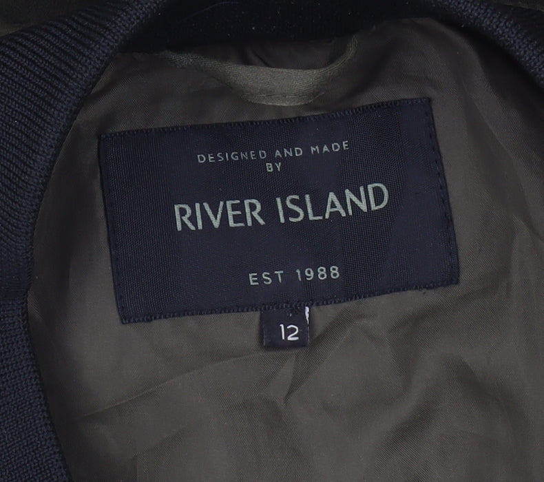 River Island Womens Green Bomber Jacket Size 12 Full Zip Casual